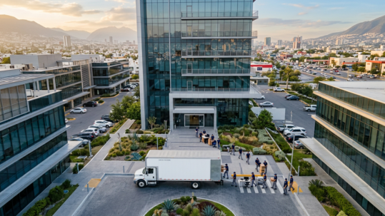 Mudanza de empresa sin interrumpir operaciones México — traslado corporativo profesional al amanecer