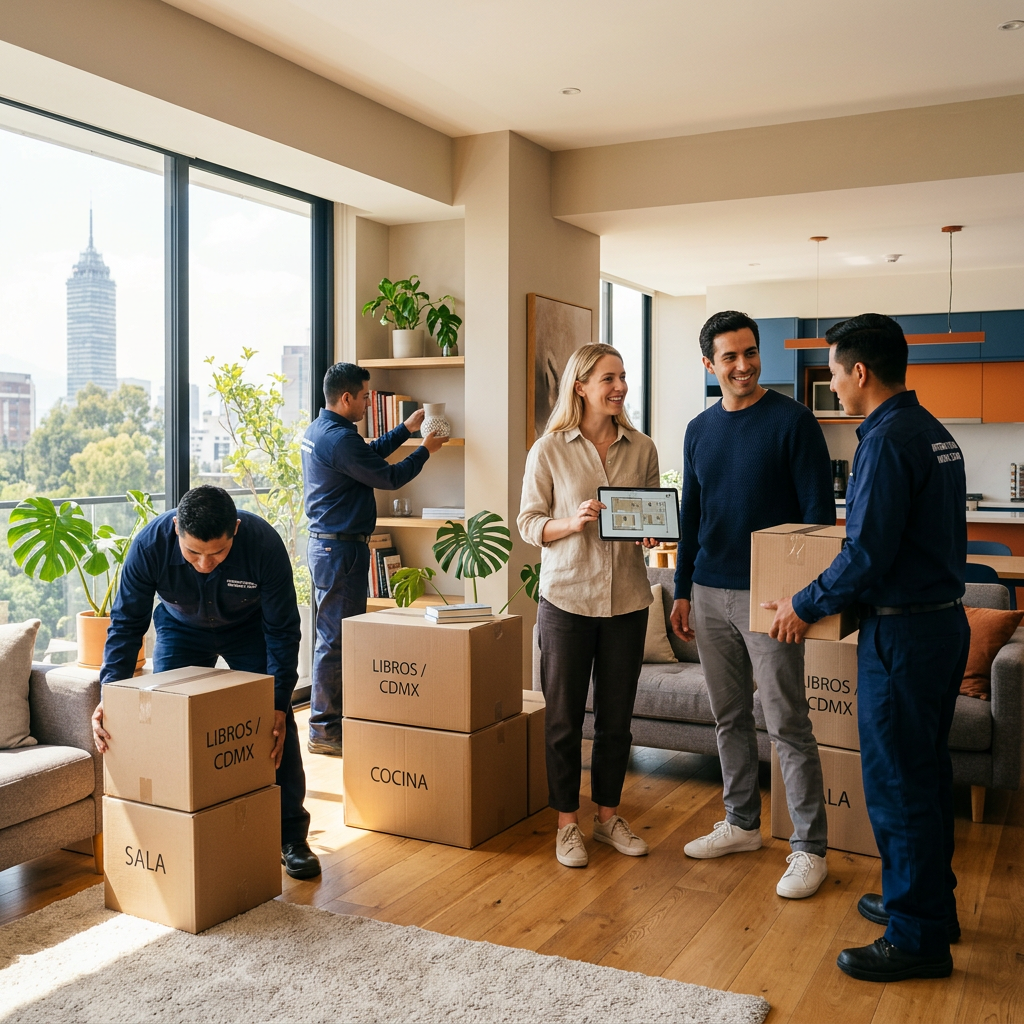 expatriados recibiendo mudanza internacional a México en su nuevo hogar