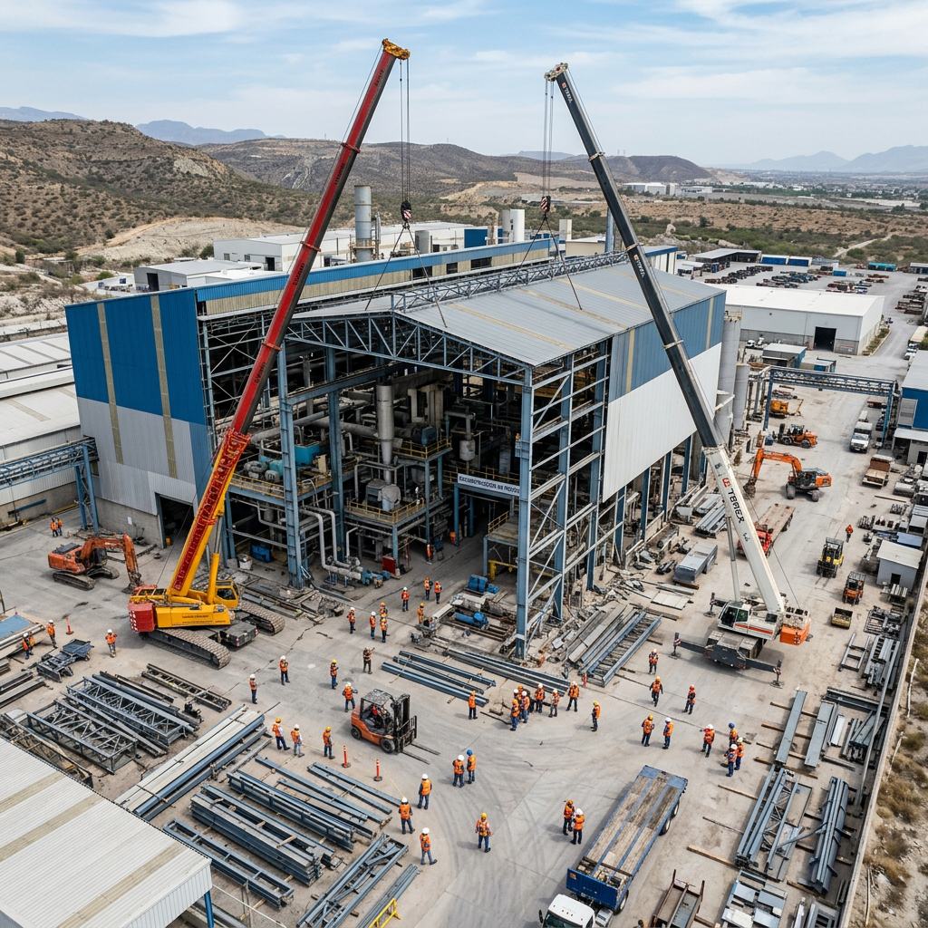 traslado de planta industrial México con grúas y equipo especializado