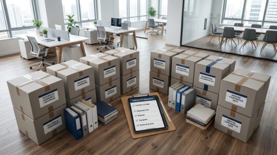 cajas de archivo corporativo selladas y etiquetadas listas para traslado en mudanza de empresa México